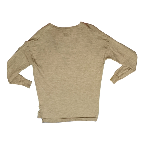 Tahari Camel Coloured 100% Extra Fine Merino High-Low V-neck Sweater Size L - Picture 3 of 6